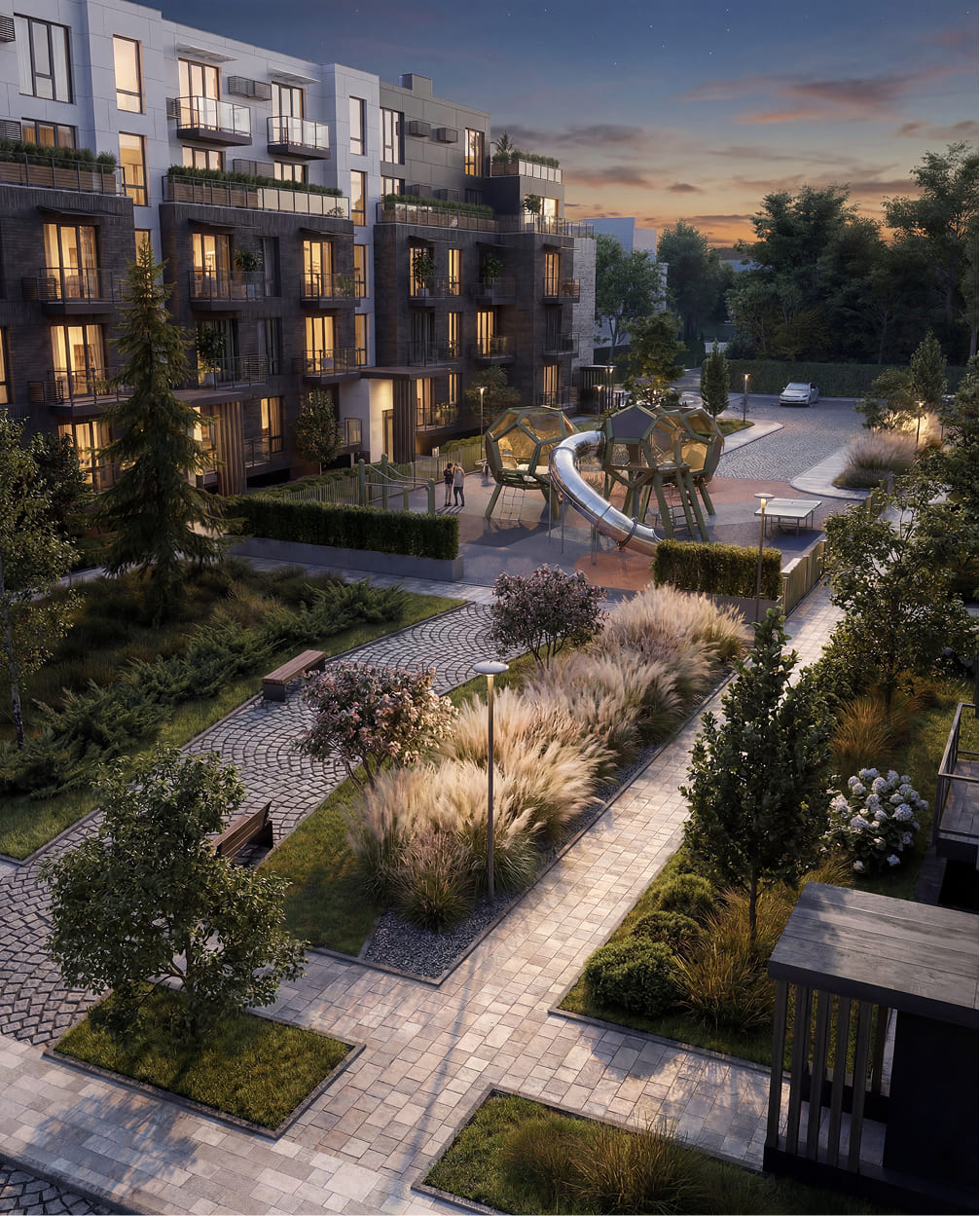 Recreation areas in the yard of Family Park Apartments